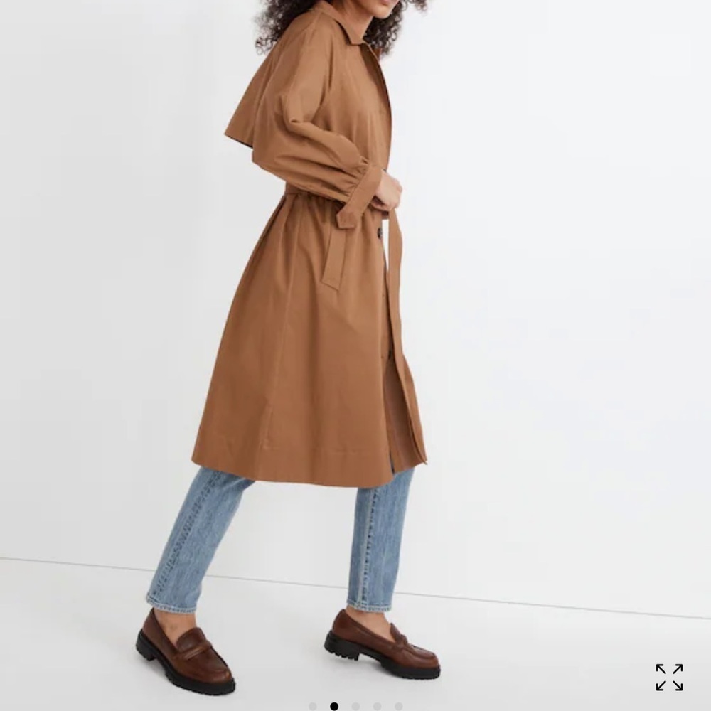NWOT! Madewell Montrose Belted Trench Coat with Bubble Sleeves - Brown - Picture 5 of 14